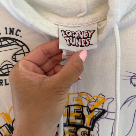 Vintage Looney Tunes Graphic White Hoodie Sweatshirt Women's Large - Picture 5 of 9